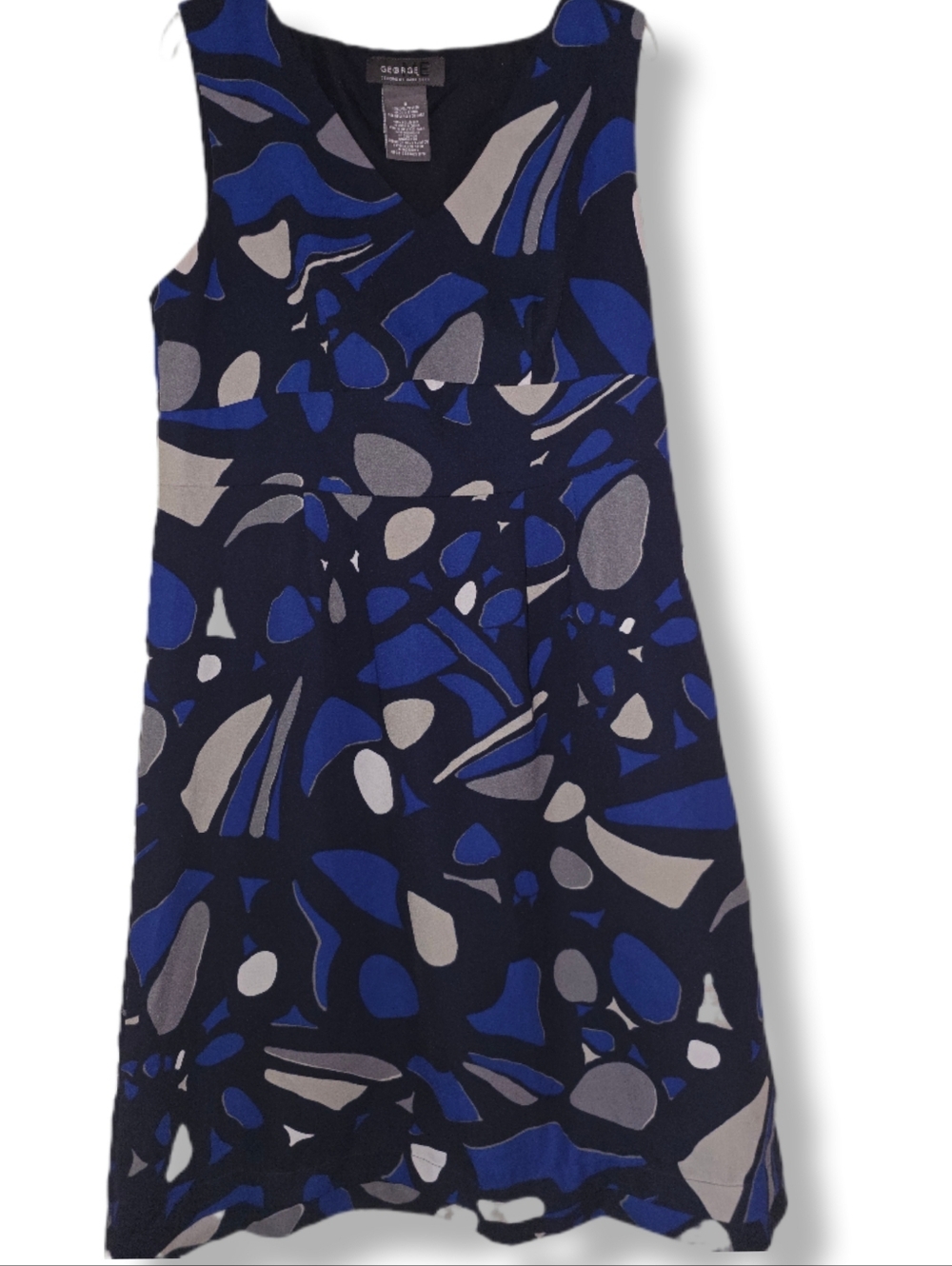 George Lasies Size 8 AbstractBlack & Cobalt Blue Sleeveless Dress